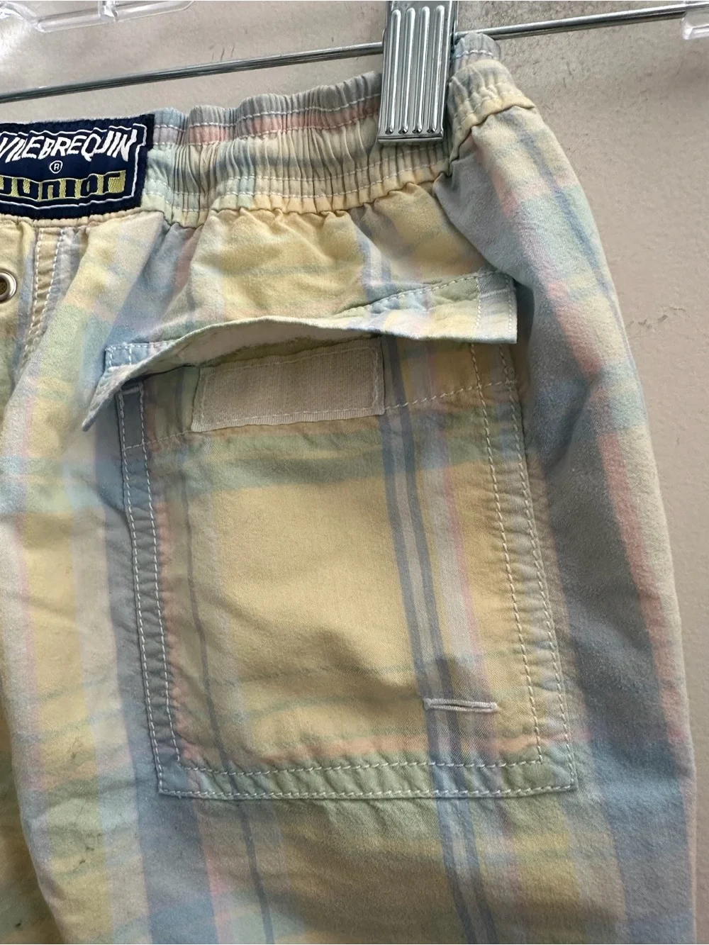 Vilebrequin Junior Boys Plaid Swim Trunks Size 8 Pastel Blue Yellow Mesh Lined